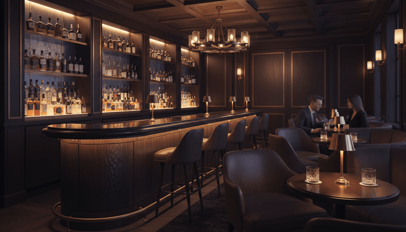 Intimate speakeasy bar with moody lighting, craft cocktails, and upscale ambiance
